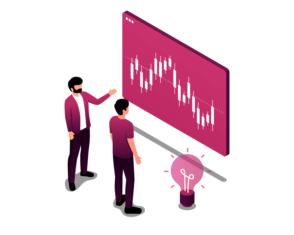 two men discussing investment graph